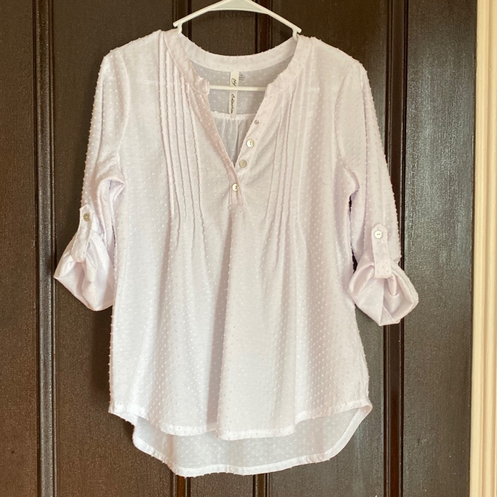 WHITE BLOUSE SWISS DOT 3/4 SLEEVE by NY Collection Size M
